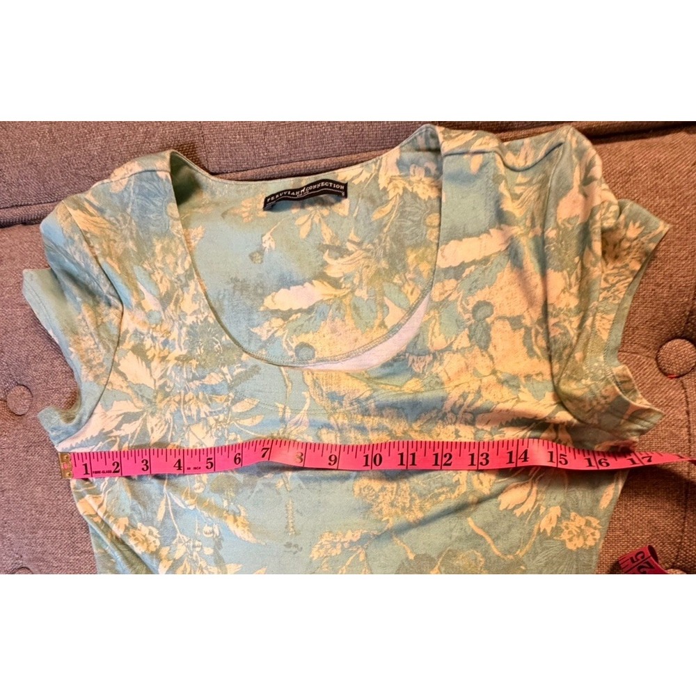 Peruvian Connection White Lotus Aqua Floral Fit & Flare Dress Small Pockets - Picture 10 of 14